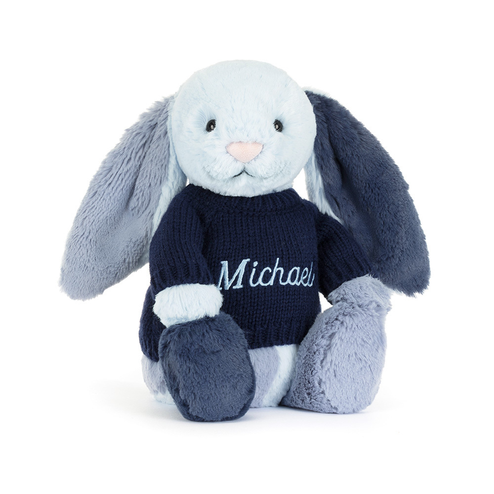 Puddlesea Bunny with Personalized Navy Jumper | Jellycat