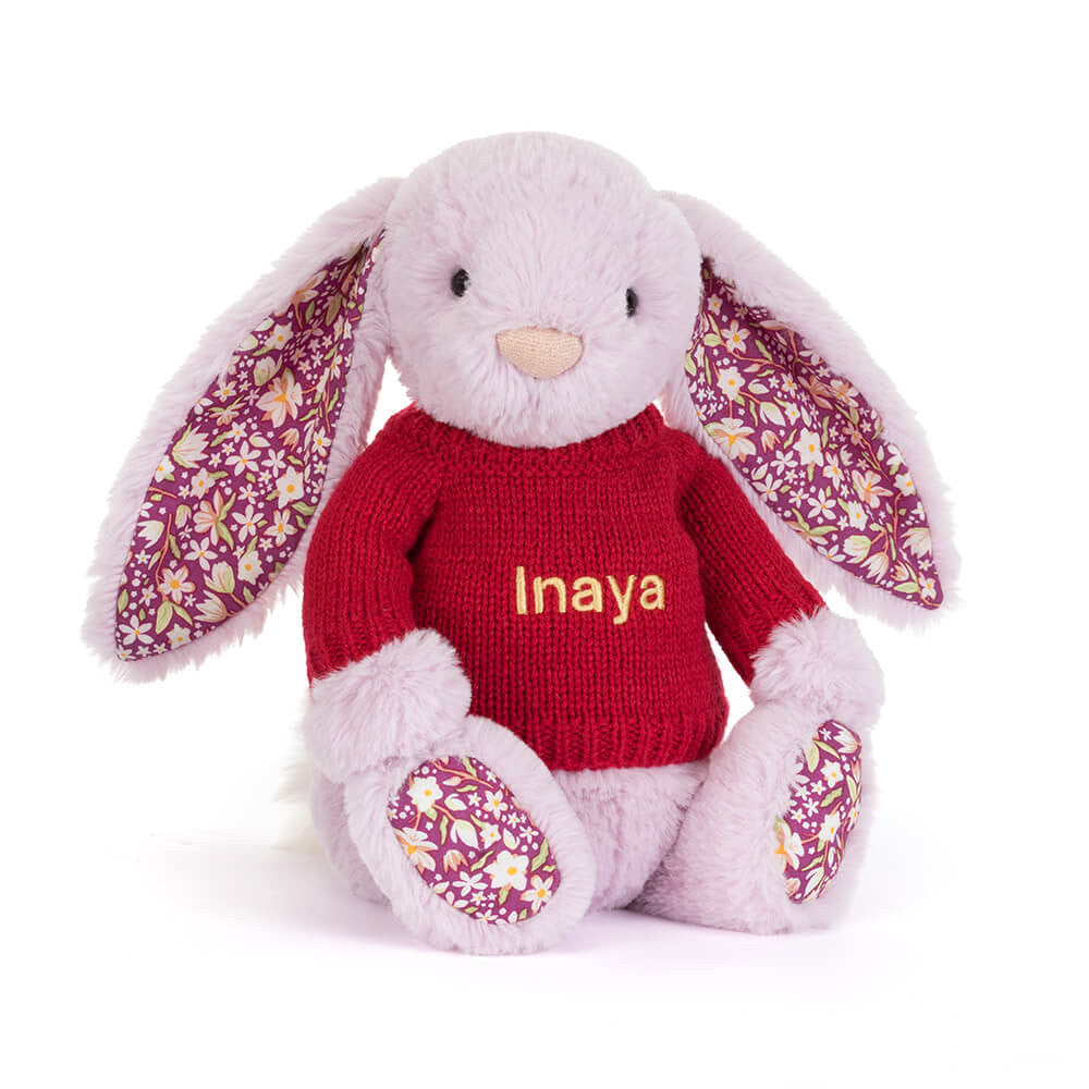 Thistlepop Blossom Luxe Bunny with Personalized Red Jumper | Jellycat