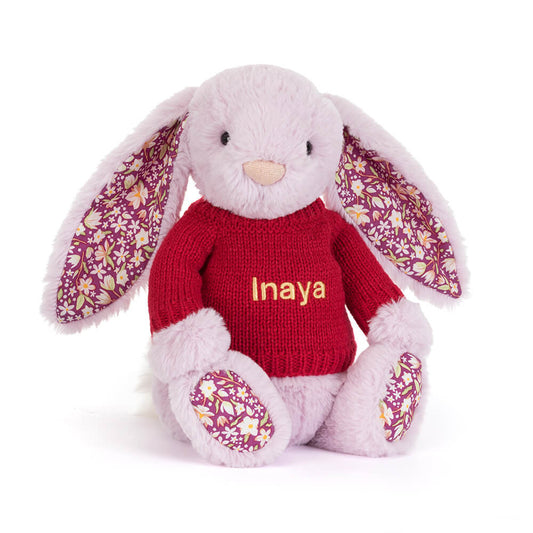 Thistlepop Blossom Luxe Bunny with Personalized Red Jumper | Jellycat