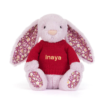 Thistlepop Blossom Luxe Bunny with Personalized Red Jumper | Jellycat