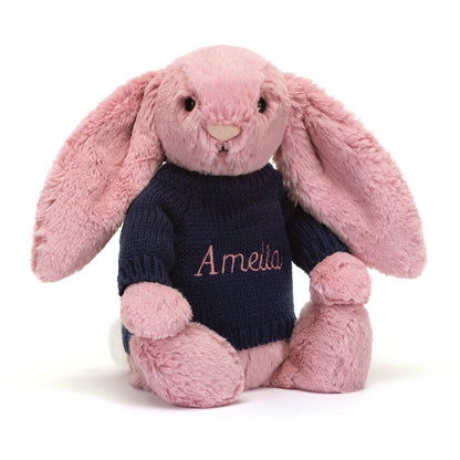 Bashful Tulip Pink Bunny with Personalized Navy Jumper | Jellycat