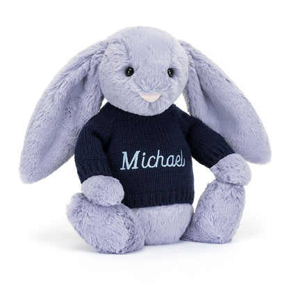 Bashful Viola Bunny with Personalized Navy Jumper | Jellycat
