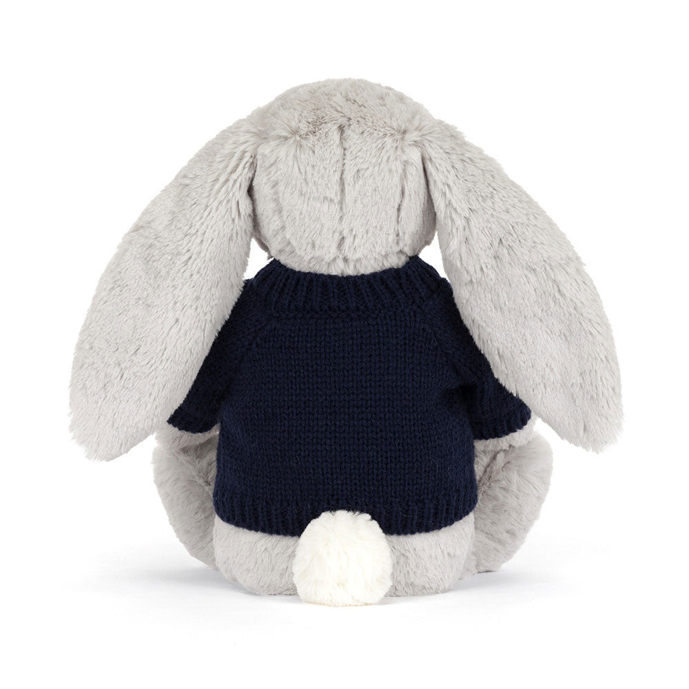 Blossom Silver Bunny 'Bloom' with Personalized Navy Jumper | Jellycat