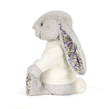Blossom Silver Bunny 'Bloom' with Personalized Cream Jumper | Jellycat
