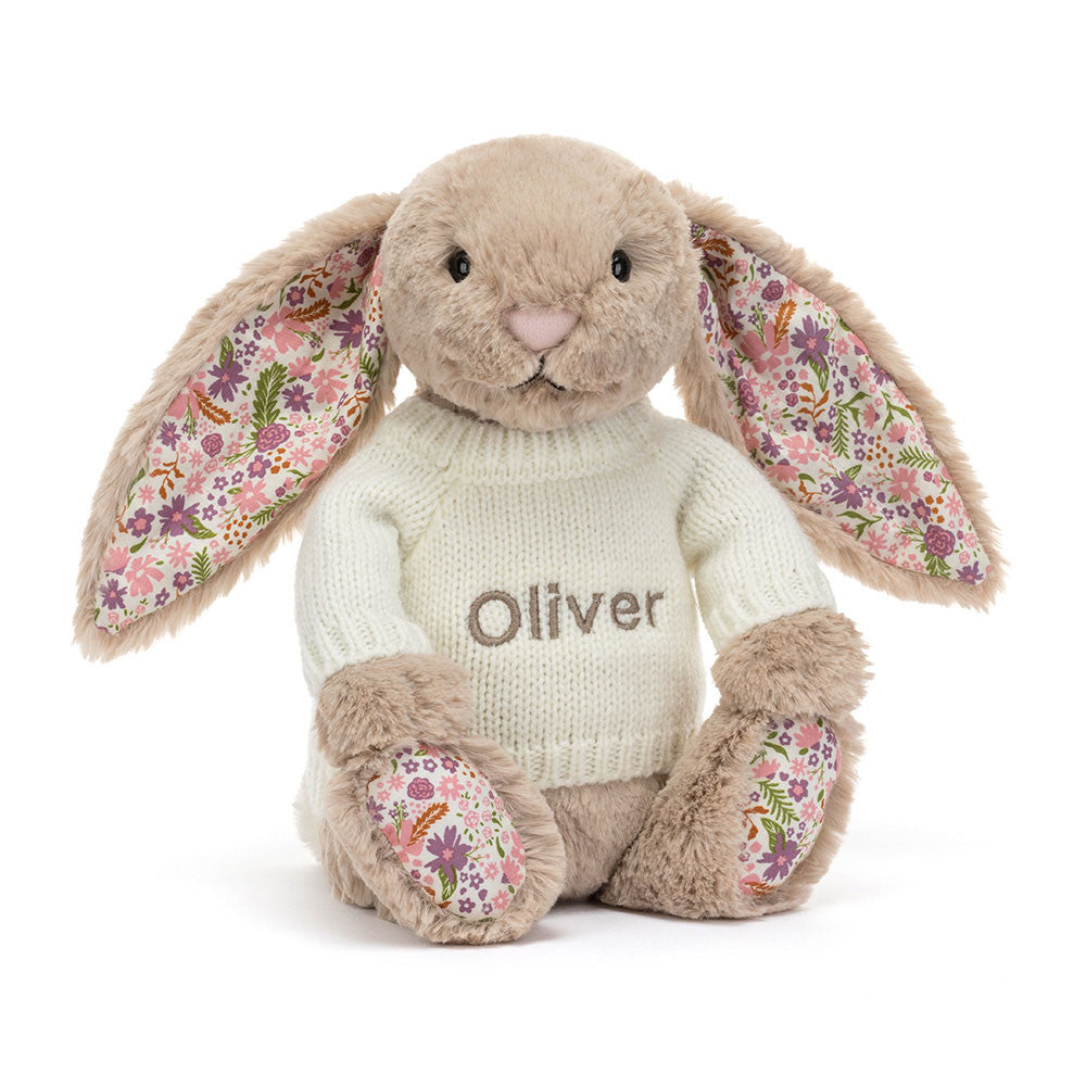 Blossom Beige Bunny 'Petal' with Personalized Cream Jumper | Jellycat