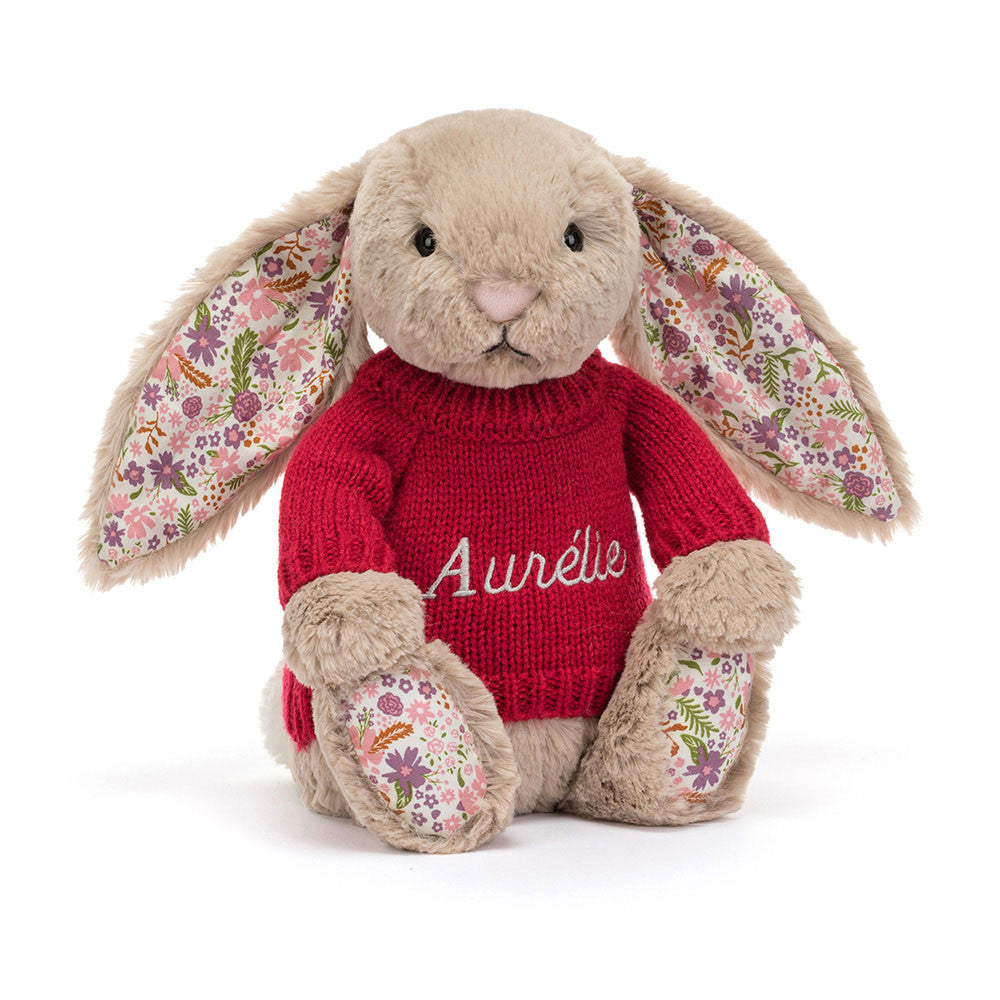 Blossom Beige Bunny 'Petal' with Personalized Red Jumper | Jellycat