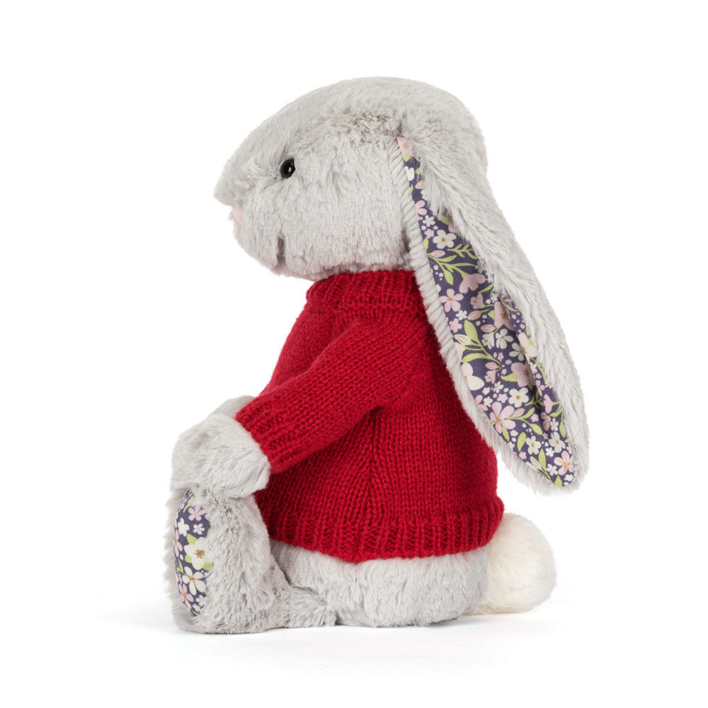 Blossom Silver Bunny 'Bloom' with Personalized Red Jumper | Jellycat