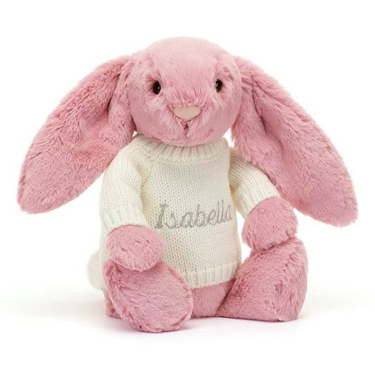 Bashful Tulip Pink Bunny with Personalized Cream Jumper | Jellycat