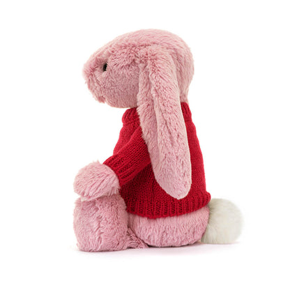 Bashful Tulip Pink Bunny with Personalized Red Jumper | Jellycat