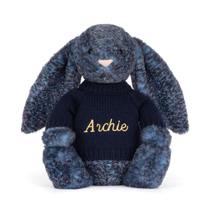 Hopscone Luxe Bunny with Personalized Navy Jumper | Jellycat