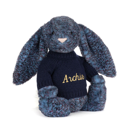 Hopscone Luxe Bunny with Personalized Navy Jumper | Jellycat