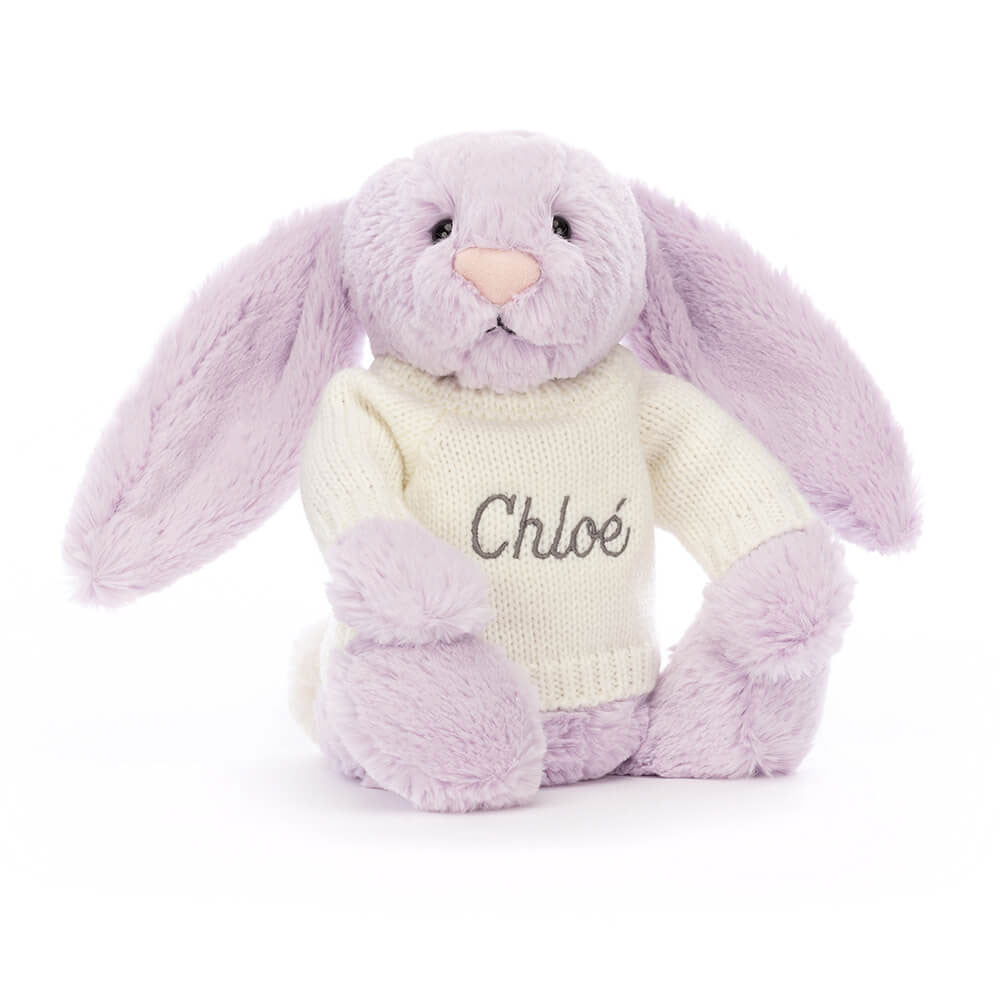 Bashful Lilac Bunny with Personalized Cream Jumper | Jellycat